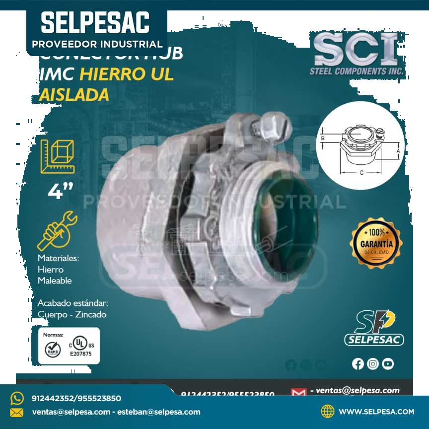 SCI - CONECTOR HUB AISLADO IMC DE HIERRO UL DE 4´´