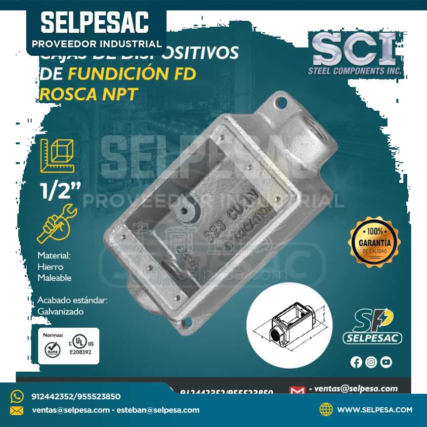 SCI - CAJA DE DISPOSITIVO DE FUNDICIÓN FD ROSCA NPT 1/2´´