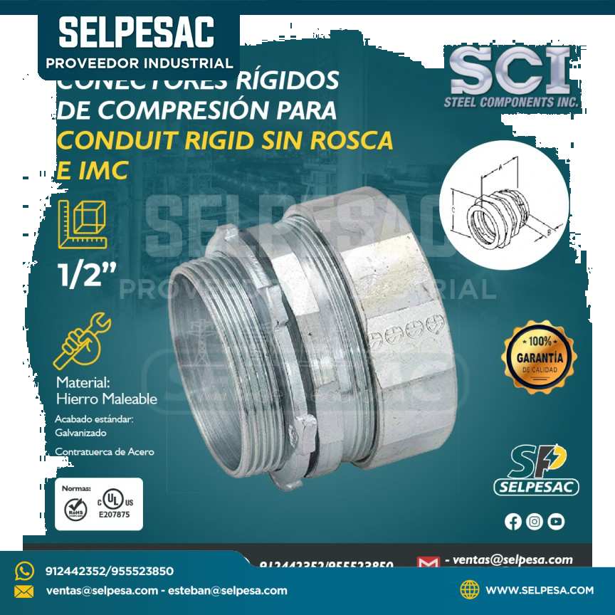 SCI - CONECTOR RIGIDIO DE COMPRESIÓN PARA CONDUIT RIGID SIN ROSCA E IMC 1/2´´