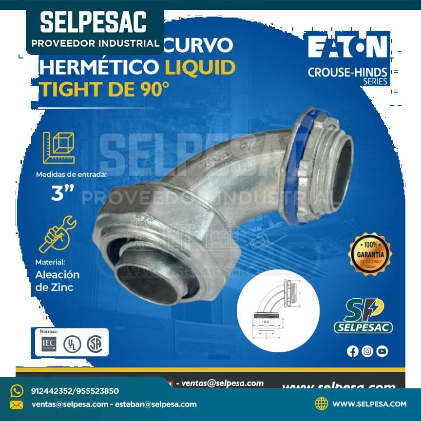EATON CROSUE HINDS - CONECTOR CURVO HERMÉTICO LIQUID TIGHT DE 90° 3´´