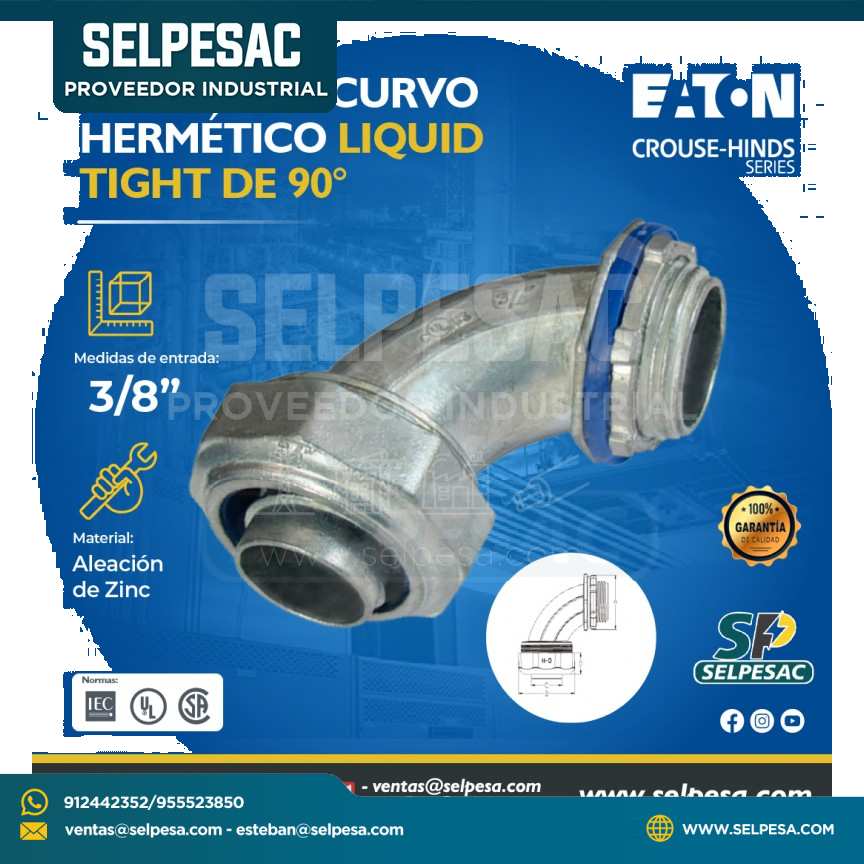 EATON CROSUE HINDS - CONECTOR CURVO HERMÉTICO LIQUID TIGHT DE 90° 3/8´´