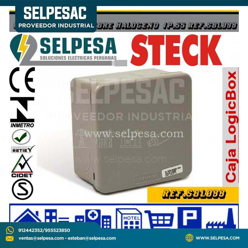 STECK SBL-088 CAJA D/PASE LIBRE HALÓGENO IP55 CON CIERRE A PRECION 80X80X50 MM