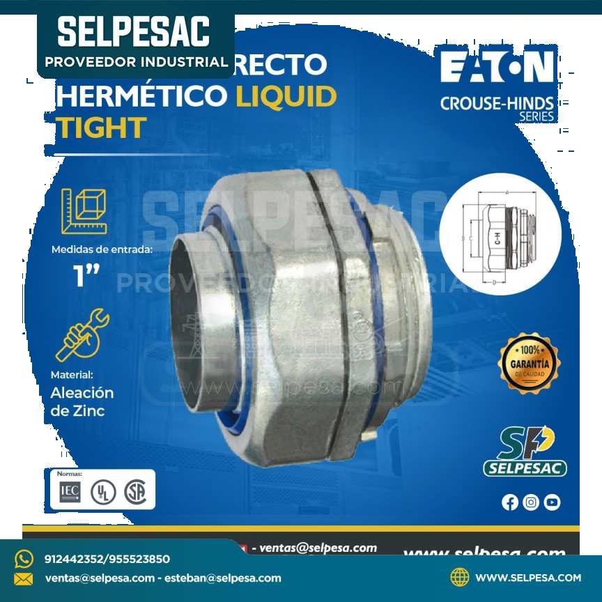 EATON CROSUE HINDS - CONECTOR RECTO HERMÉTICO LIQUID TIGHT 1´´