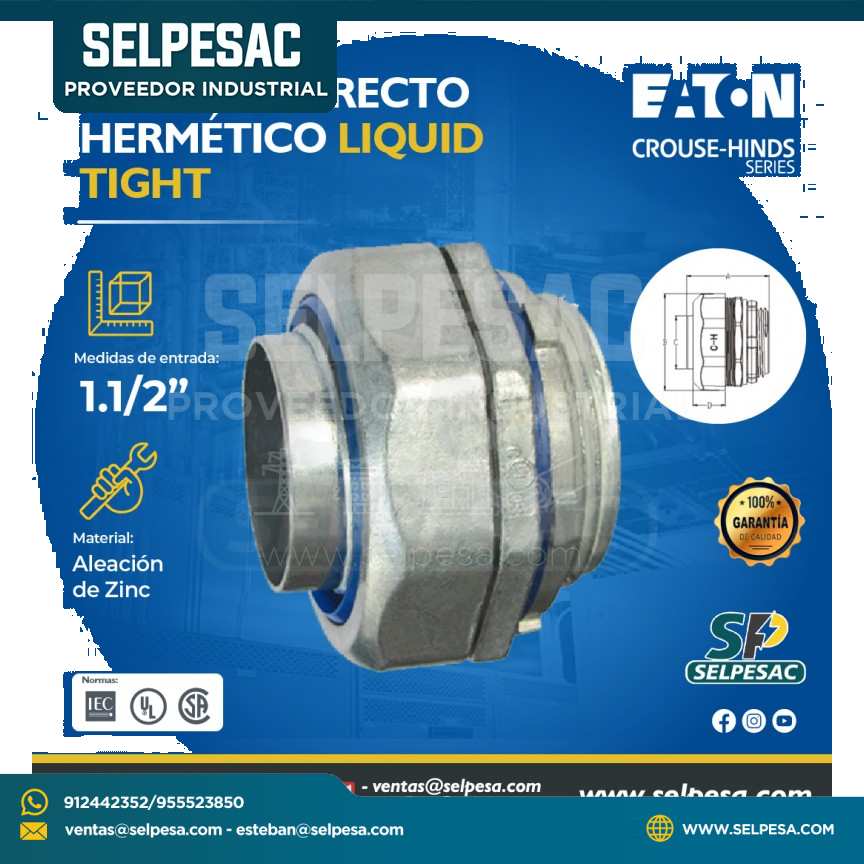 EATON CROSUE HINDS - CONECTOR RECTO HERMÉTICO LIQUID TIGHT 1.1/2´´