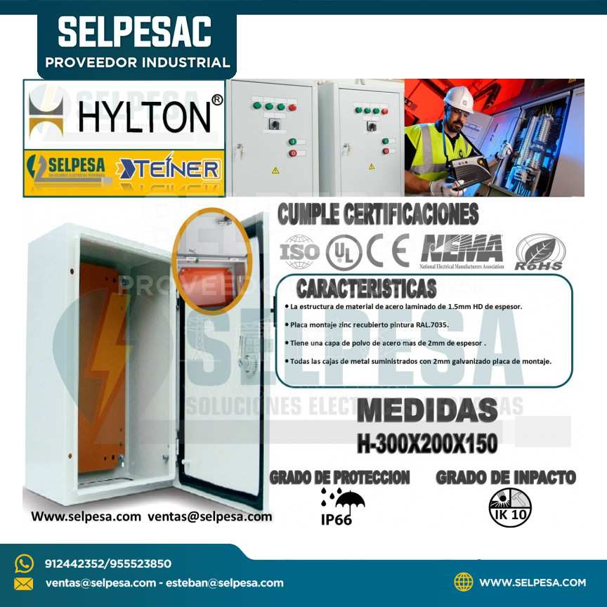 HYLTON TABLERO HERMETICO F.G ESP.1.5MM IP66 300X200X150 UL.