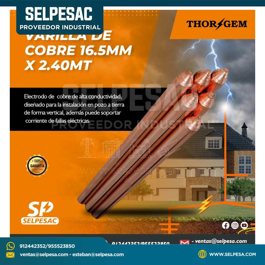 THORGEM - VARILLA DE COBRE 16.5MM X 2.40MT