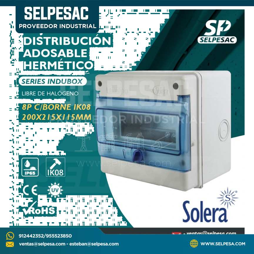SOLERA - CAJA DE DISTRIBUCIÓN ADOSA. HERMÉT.LIBRE HALOG. C-BORNE 8P IP65 IK08 200X215X115MM
