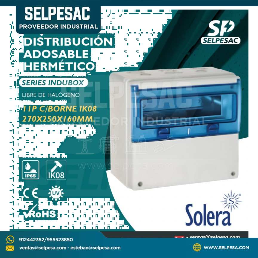SOLERA - CAJA DE DISTRIBUCIÓN ADOSA. HERMÉT.LIBRE HALOG. C/BORNE 11P IP65 IK08 270X250X160MM