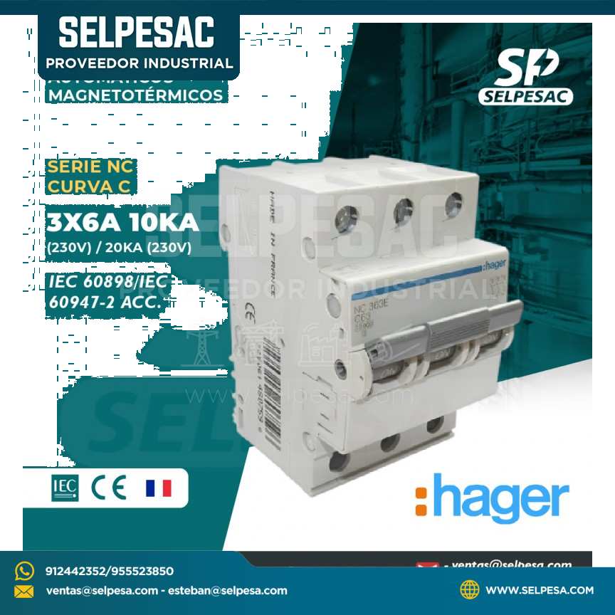 HAGER - INTERRUPTOR TERMOMAGNÉTICOS SERIE NC CURVA ´C´ 3X6A 10KA (230V)/ 20KA (230V)