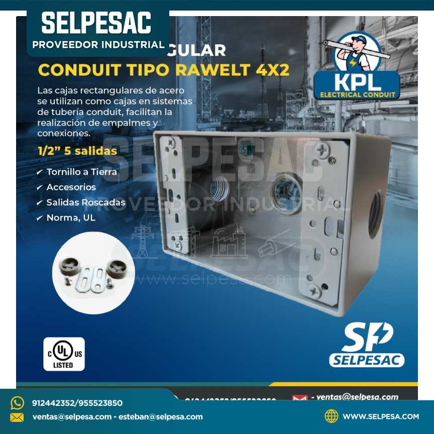 KPL - CAJA RECTANGULAR CONDUIT TIPO RAWELT 4X2 1/2´´ - 5 SALIDAS