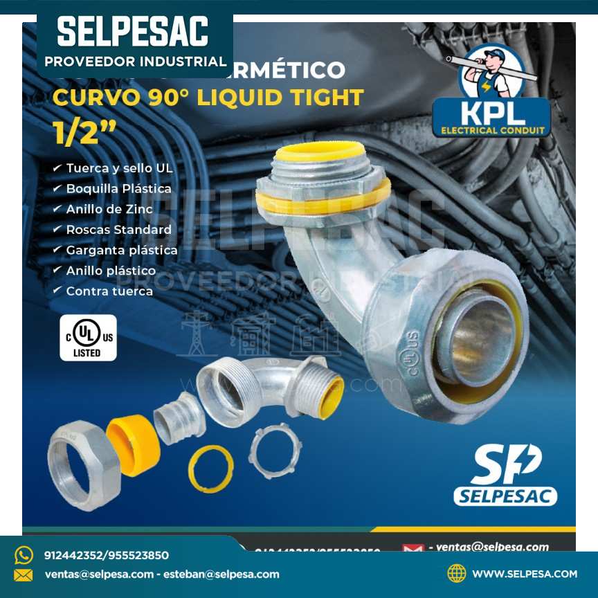 KPL - CONECTOR HERMÉTICO CURVO 90° LIQUID TIGHT 1/2´´ UL