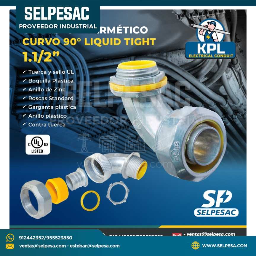 KPL - CONECTOR HERMÉTICO CURVO 90° LIQUID TIGHT 1.1/2´´