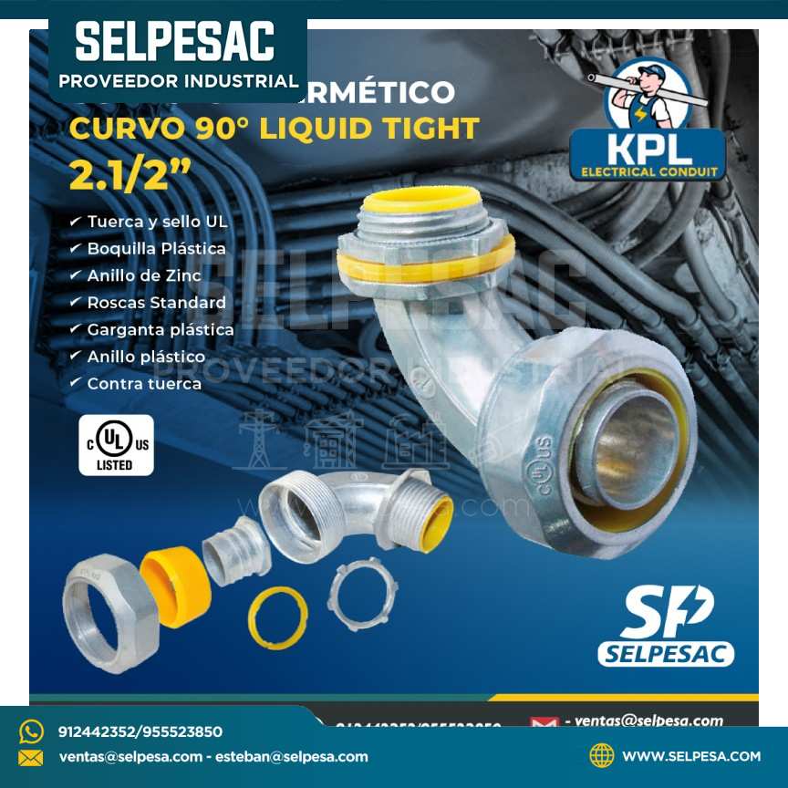 KPL - CONECTOR HERMÉTICO CURVO 90° LIQUID TIGHT 2.1/2´´