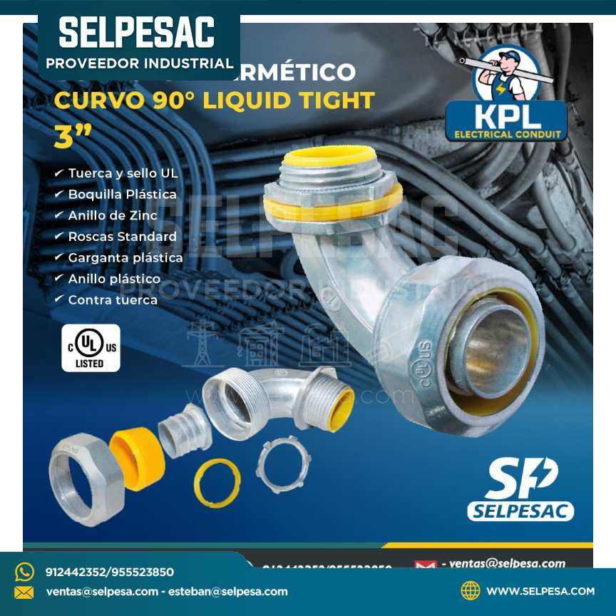 KPL - CONECTOR HERMÉTICO CURVO 90° LIQUID TIGHT 3´´