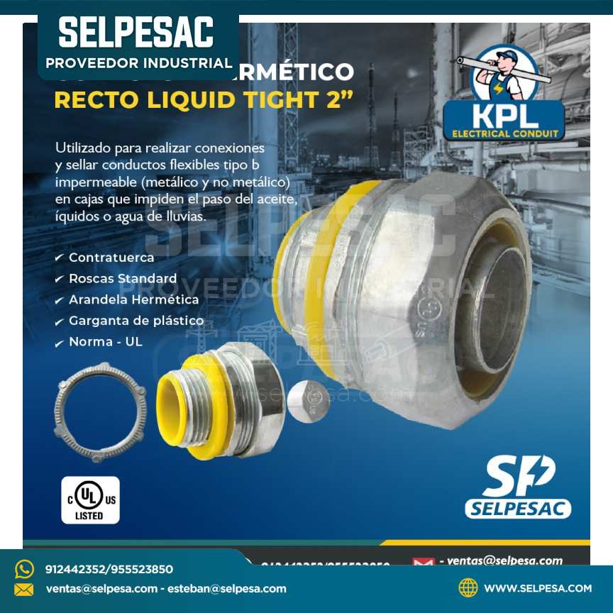 KPL - CONECTOR HERMÉTICO RECTO LIQUID TIGHT 2´´ UL