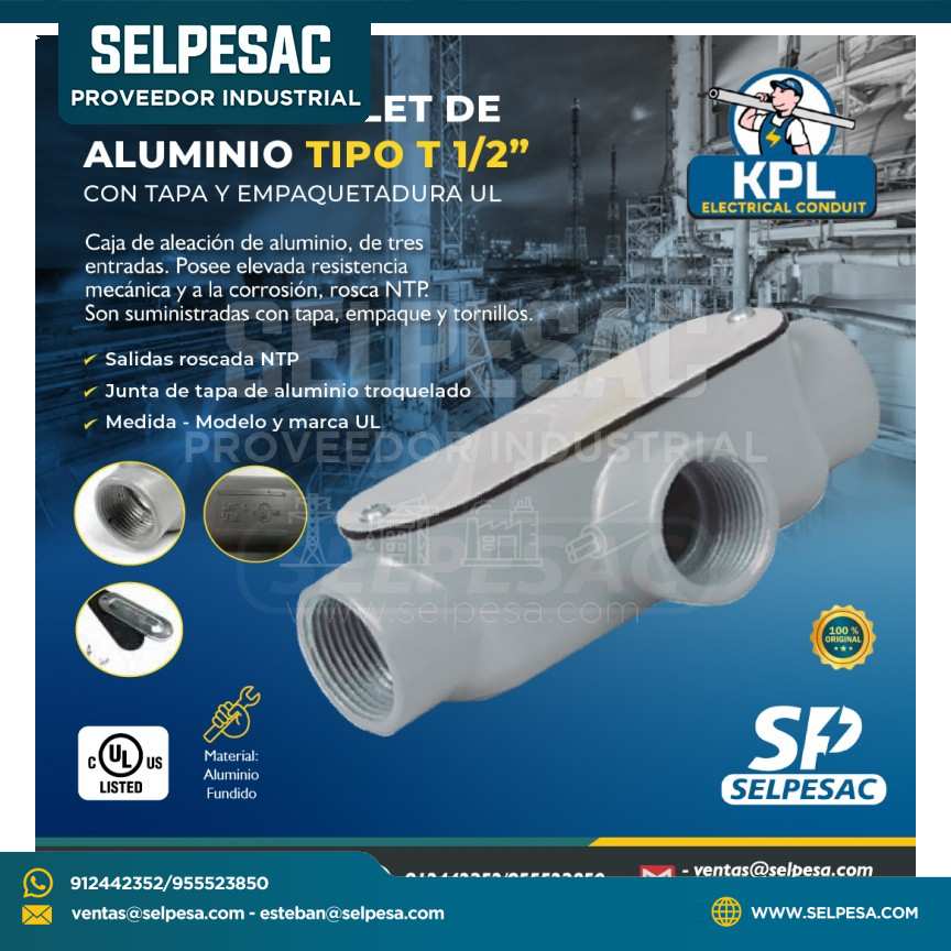 KPL - CAJA CONDULET DE ALUMINIO TIPO T 1/2´´ UL C/TAPA