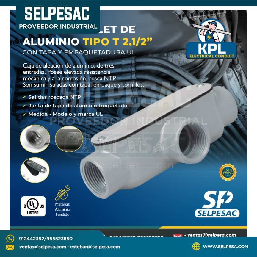KPL - CAJA CONDULET DE ALUMINIO TIPO T 2.1/2´´ UL C/TAPA