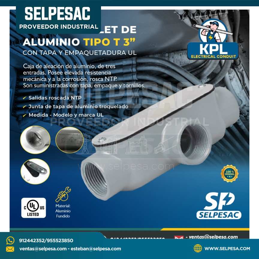 KPL - CAJA CONDULET DE ALUMINIO TIPO T 3´´ UL C/TAPA