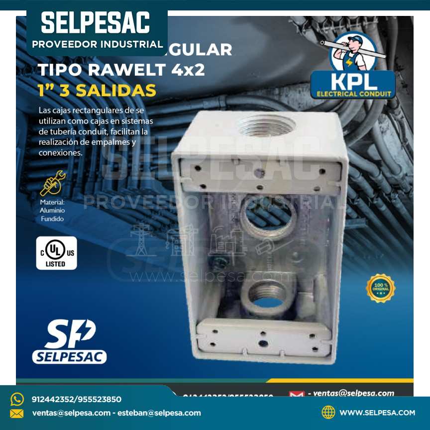 KPL - CAJA RECTANGULAR TIPO RAWELT 4X2 DE 3 SALIDAS 1´´