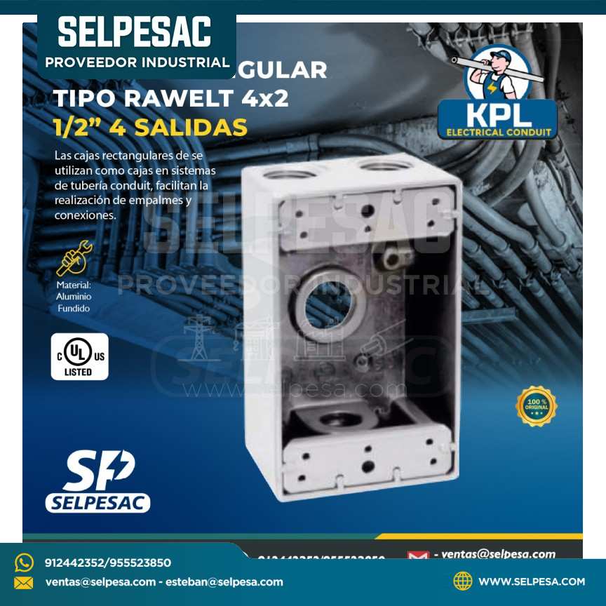 KPL - CAJA RECTANGULAR TIPO RAWELT 4X2 DE 4 SALIDAS 1/2´´