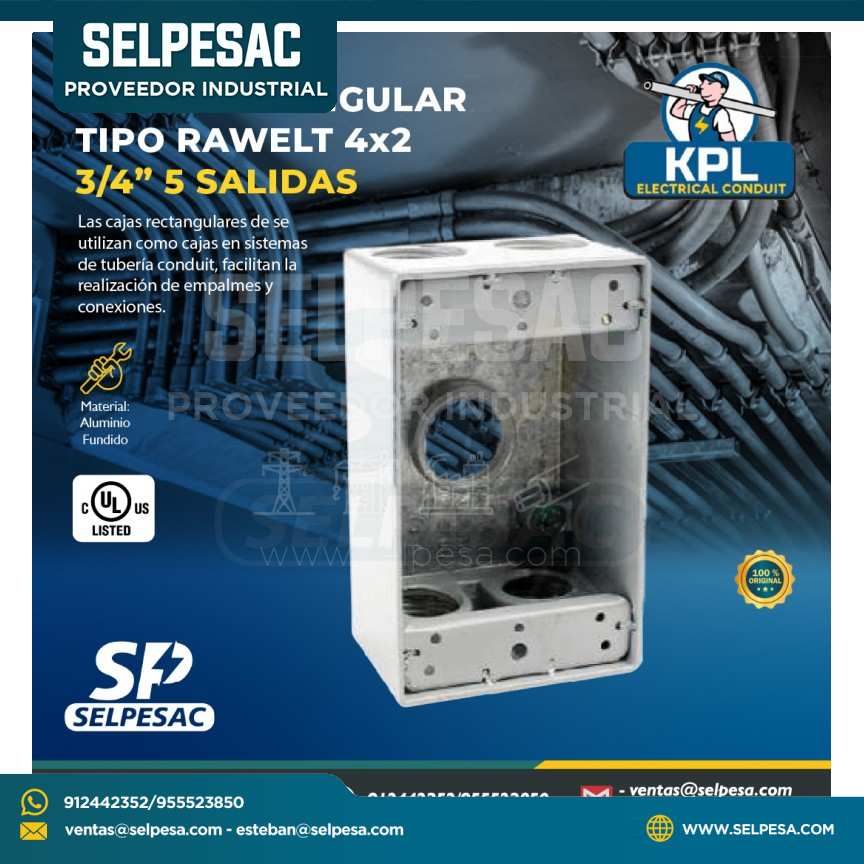 KPL - CAJA RECTANGULAR TIPO RAWELT 4X2 DE 5 SALIDAS 3/4´´