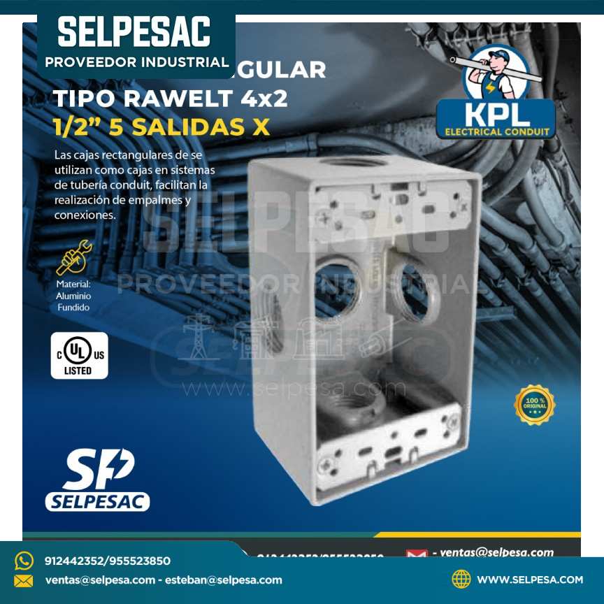 KPL - CAJA RECTANGULAR TIPO RAWELT 4X2 DE 5 SALIDAS X 1*/2´´