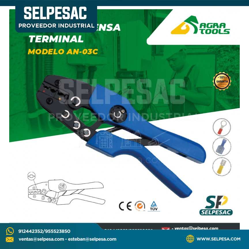 AGRA TOOLS - ALICATE PRENSA TERMINAL MODELO AN-03C