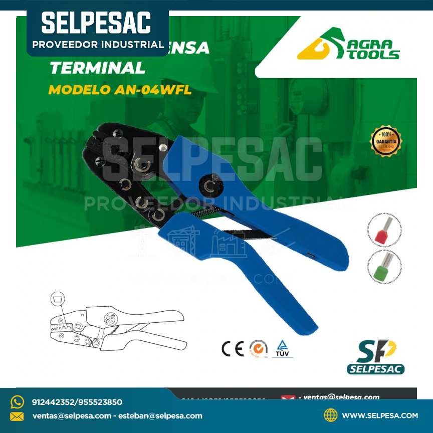 AGRA TOOLS - ALICATE PRENSA TERMINAL MODELO AN-04WFL