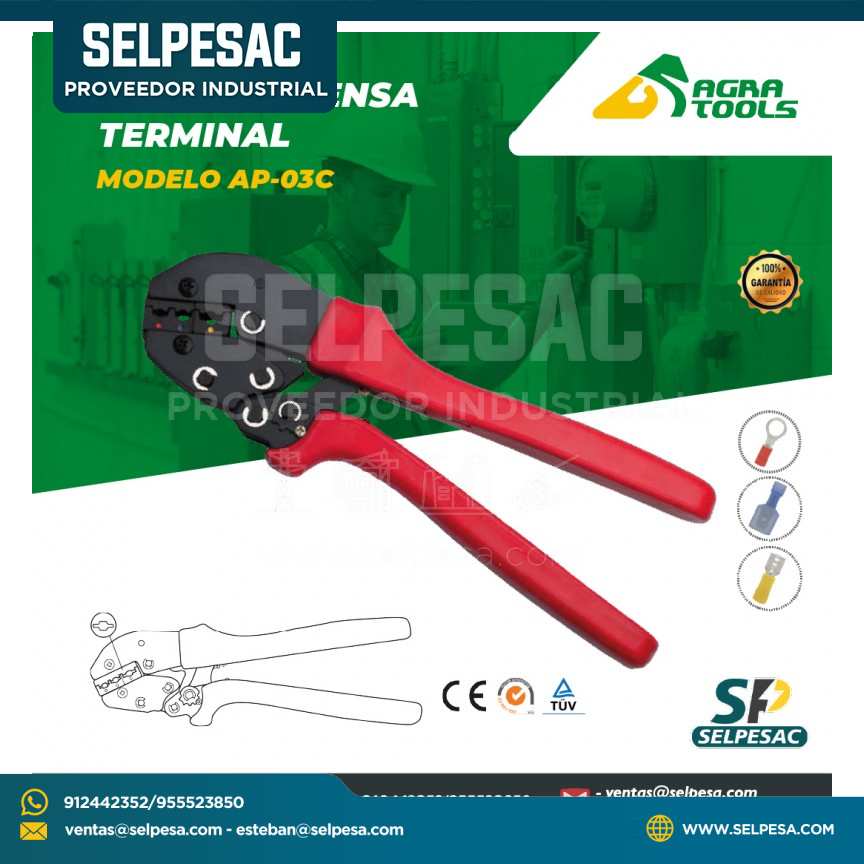 AGRA TOOLS - ALICATE PRENSA TERMINAL MODELO AP-03C