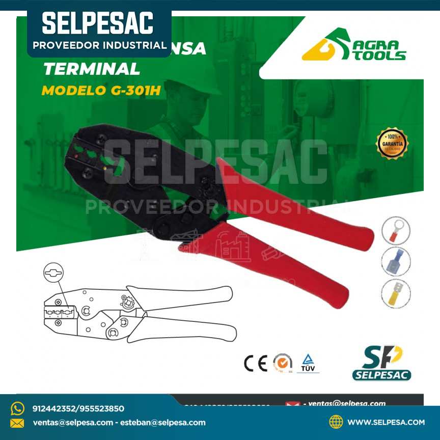 AGRA TOOLS - ALICATE PRENSA TERMINAL MODELO G-301H