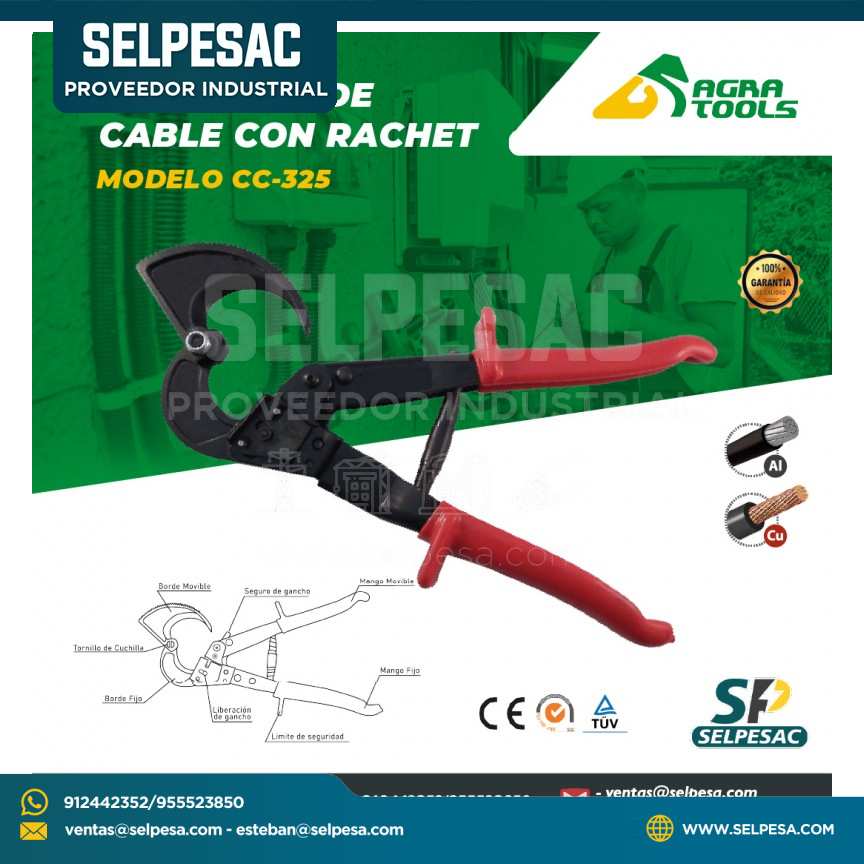 AGRA TOOLS - CORTADOR DE CABLE CON RACHET MODELO CC- 325