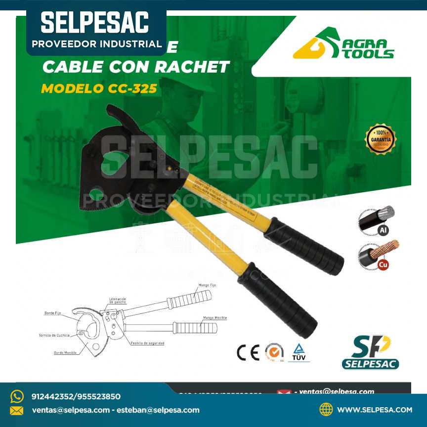 AGRA TOOLS - CORTADOR DE CABLE CON RACHET MODELO CC- 400