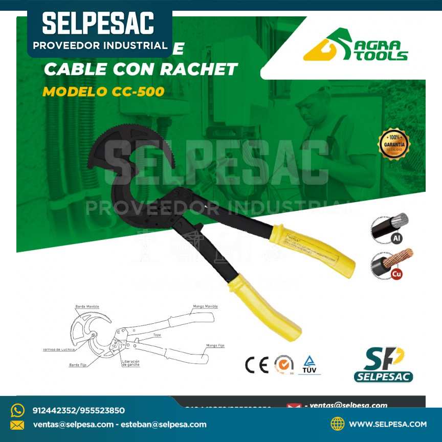 AGRA TOOLS - CORTADOR DE CABLE RACHET MODELO AN-CC500