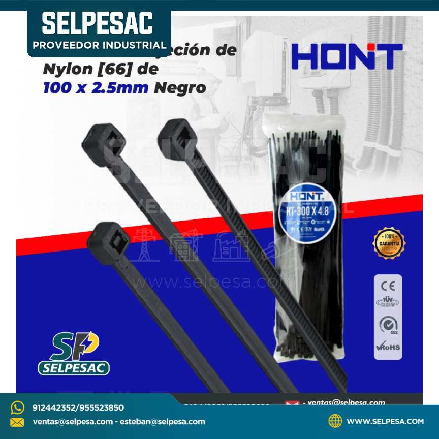 HONT- CINTILLO DE SUJECIÓN DE NYLON (66) DE 100 X 2.5MM NEGRO