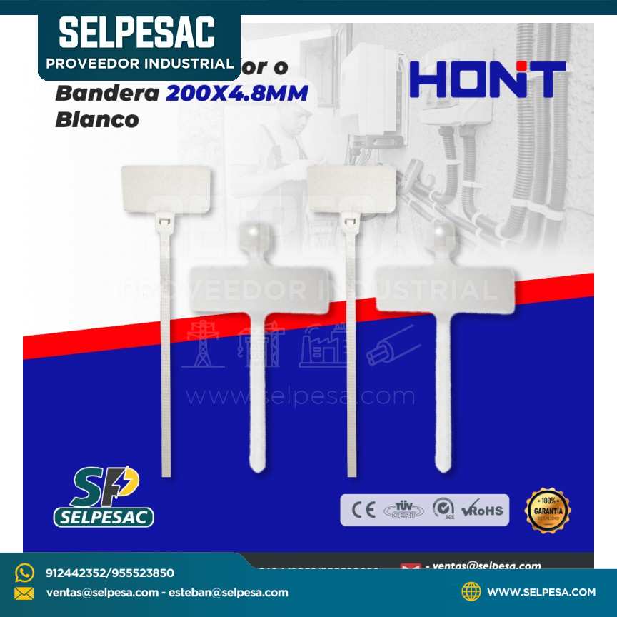 HONT - CINTILLO MARCADOR O BANDERA 200 X 4.8MM BLANCO