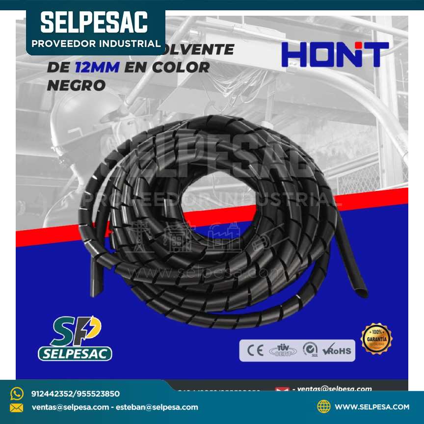HONT - ESPIRAL ENVOLVENTE DE CABLE DE 12MM EN COLOR NEGRO