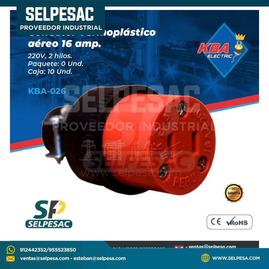 KB ELECTRIC - CONECTOR TERMOPLÁSTICO AÉREO 16 AMP 220V 2 HILOS