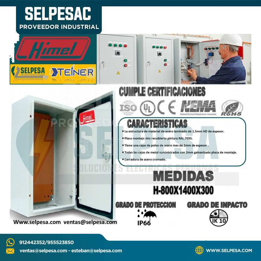 HIMEL TABLERO HERMETICO F.G ESP.1.5MM RAL.7035 IP66 800X1400X300 UL.