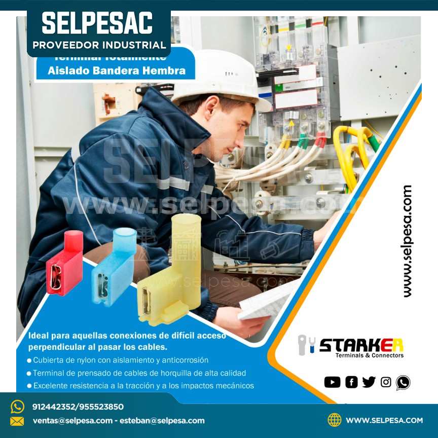 STARKER TERMINAL AISLADO TIPO BANDERA EMBRA AMARILLO CABLE 12-10AWG