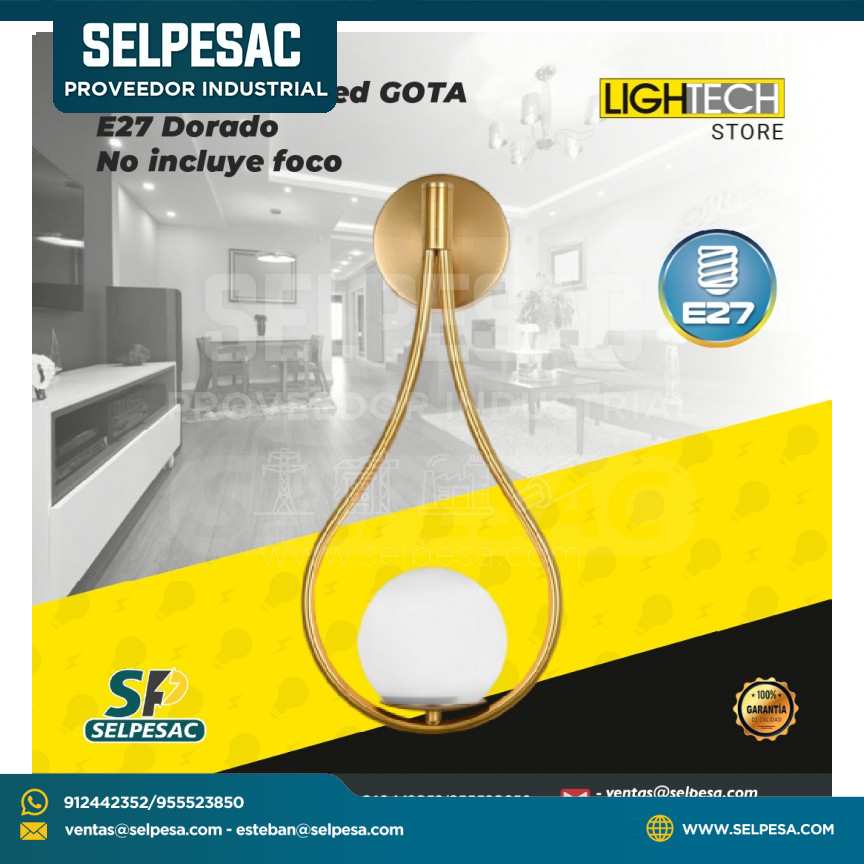 LIGHTECH - APLIQUE DE PARED GOTA E27 DORADO NO INCLUYE FOCO