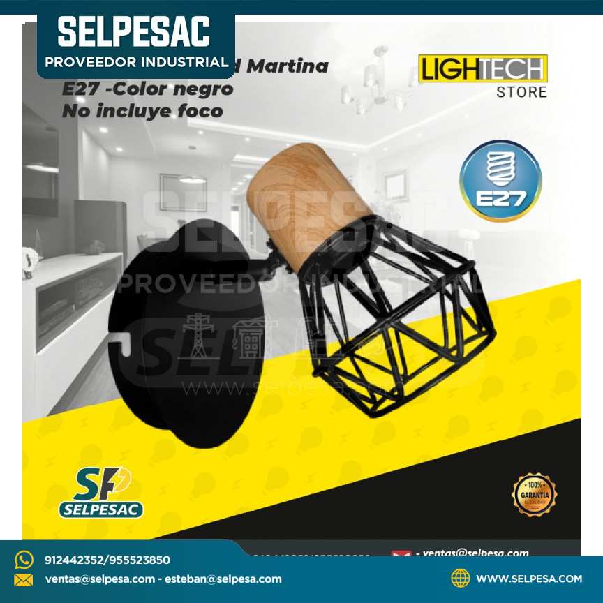 LIGHTECH - APLIQUE DE PARED MARTINA E27 COLOR NEGRO - NO INCLUYE FOCO