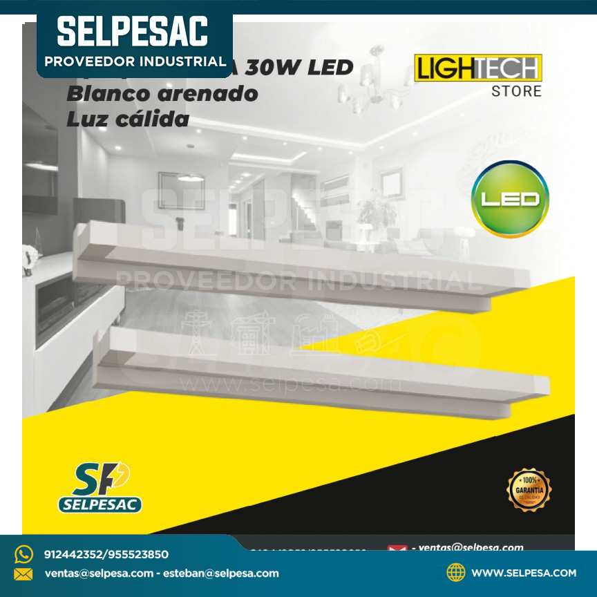 LIGHTECH - APLIQUE DOHA 30W LED BLANCO ARENADO LUZ CÁLIDA