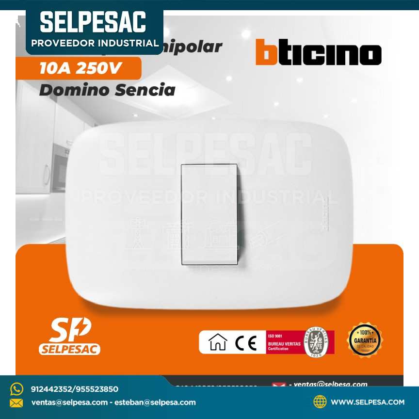 BTICINO - INTERRUPTOR UNIPOLAR 10A 250V DOMINO SENCIA