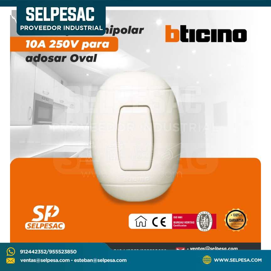 BTICINO - INTERRUPTOR UNIPOLAR 10A 250V PARA ADOSAR OVAL