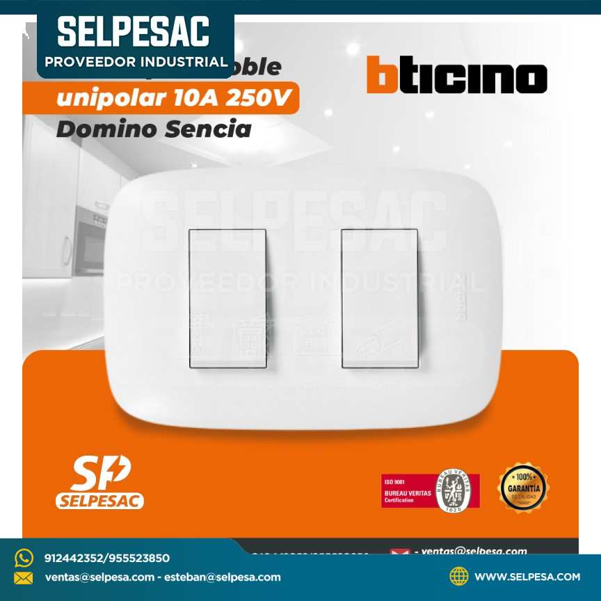 BTICINO - INTERRUPTOR DOBLE UNIPOLAR 10A 250V DOMINO SENCIA