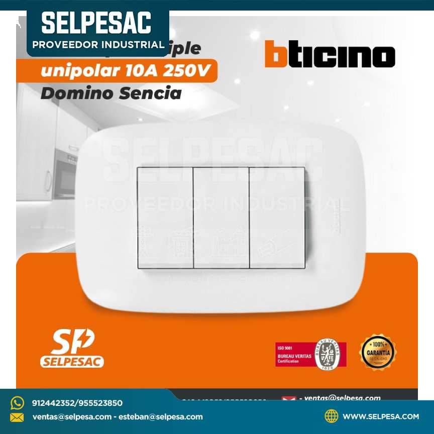 BTICINO - INTERRUPTOR TRIPLE UNIPOLAR 10A 250V DOMINO SENCIA