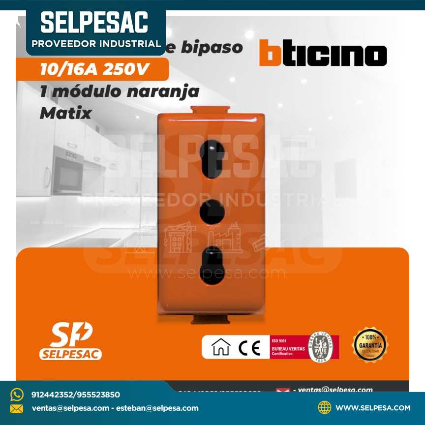 BTICINO - TOMACORRIENTE BIPASO 10/16A 250V 1MÓDULO NARANJA MATIX