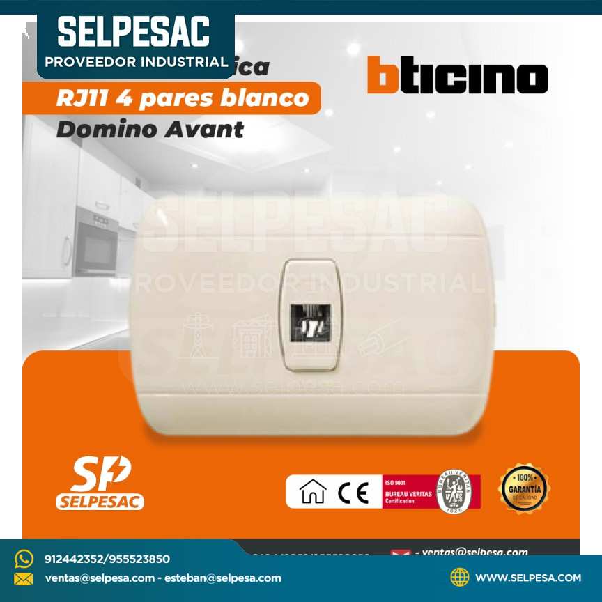 BTCINO - TOMA TELEFÓNICA RJ11 4 PARES BLANCO - DOMINO AVANT