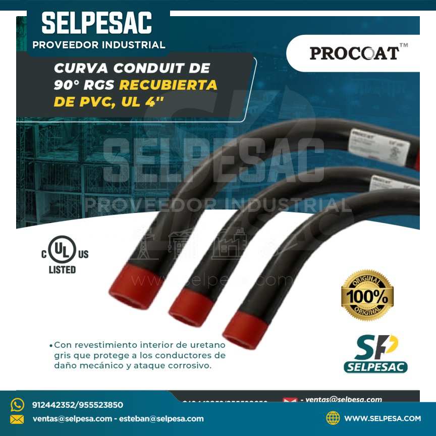 PROCOAT - CURVA CONDUIT DE 90° RGS RECUBIERTA DE PVC - UL DE 4´´