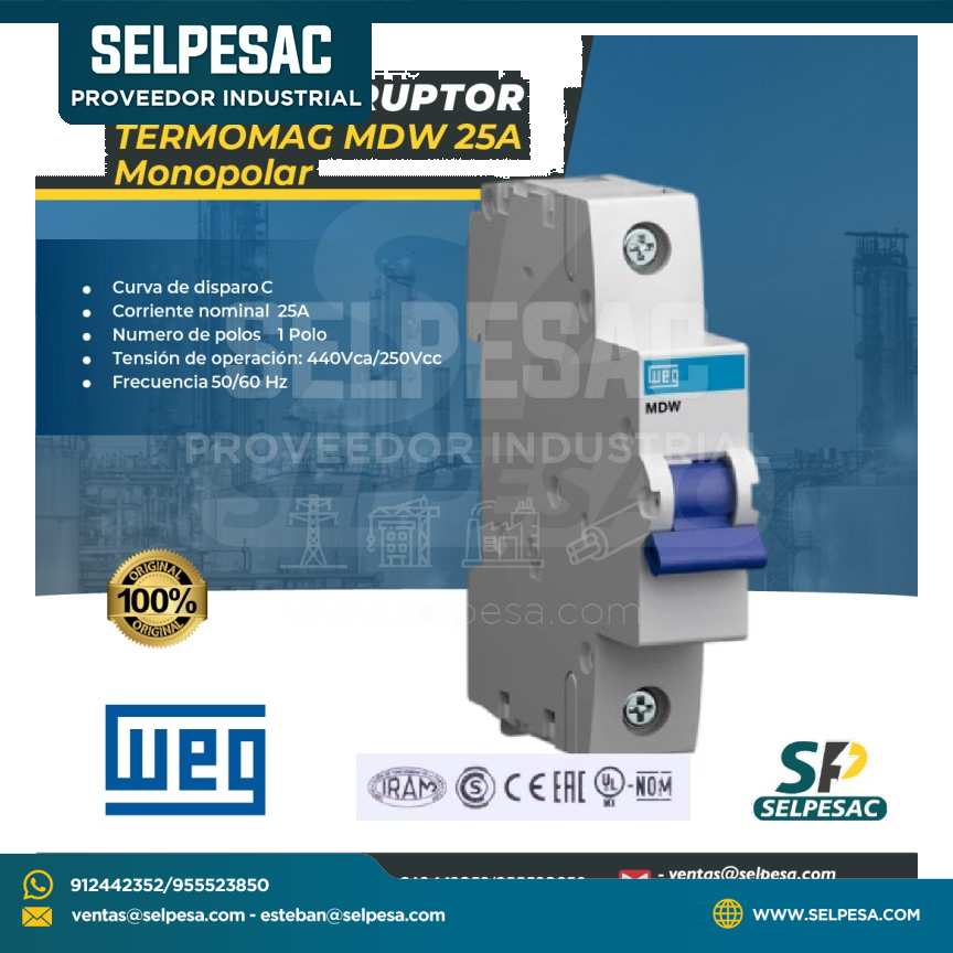 WEG - INTERRUPTOR TERMOMAGNETICO MDW 25A MONOPOLAR